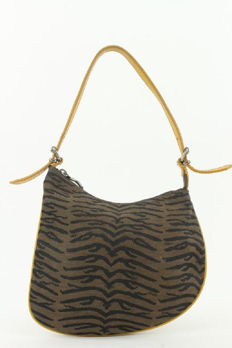 Gray Fendi Brown x Yellow Zebra Zucca Ostrik Bag Kidney Hobo Bag 1ff113 For Sale