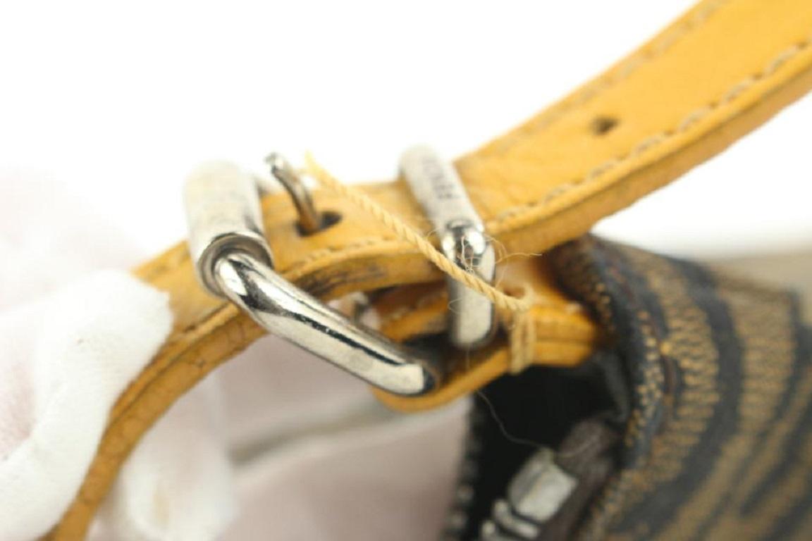 Fendi Brown x Yellow Zebra Zucca Ostrik Bag Kidney Hobo Bag 1ff113 In Good Condition In Dix hills, NY