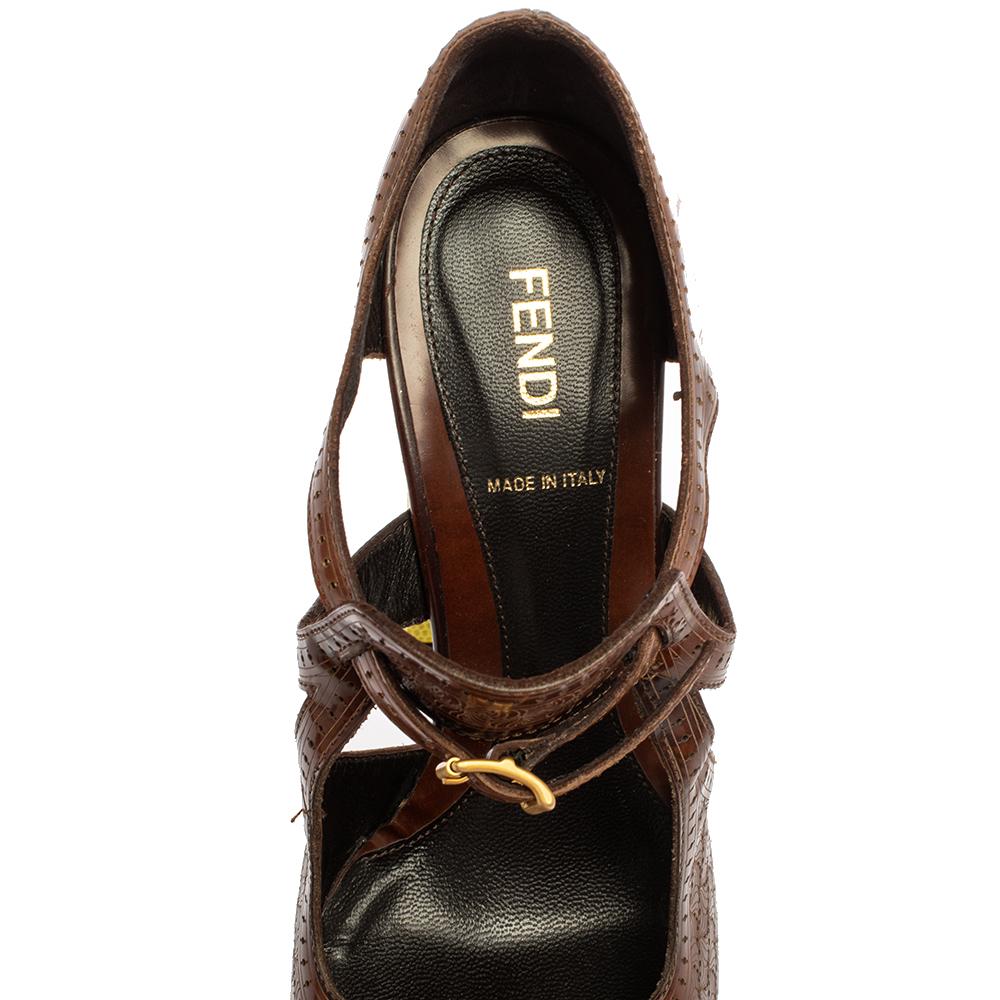 Fendi Brown/Yellow Leather Brogue Pumps Size 38 1