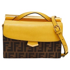 Fendi Braun/Gelb Zucca Mini Demi Jour Top Handle Bag aus Segeltuch und Leder