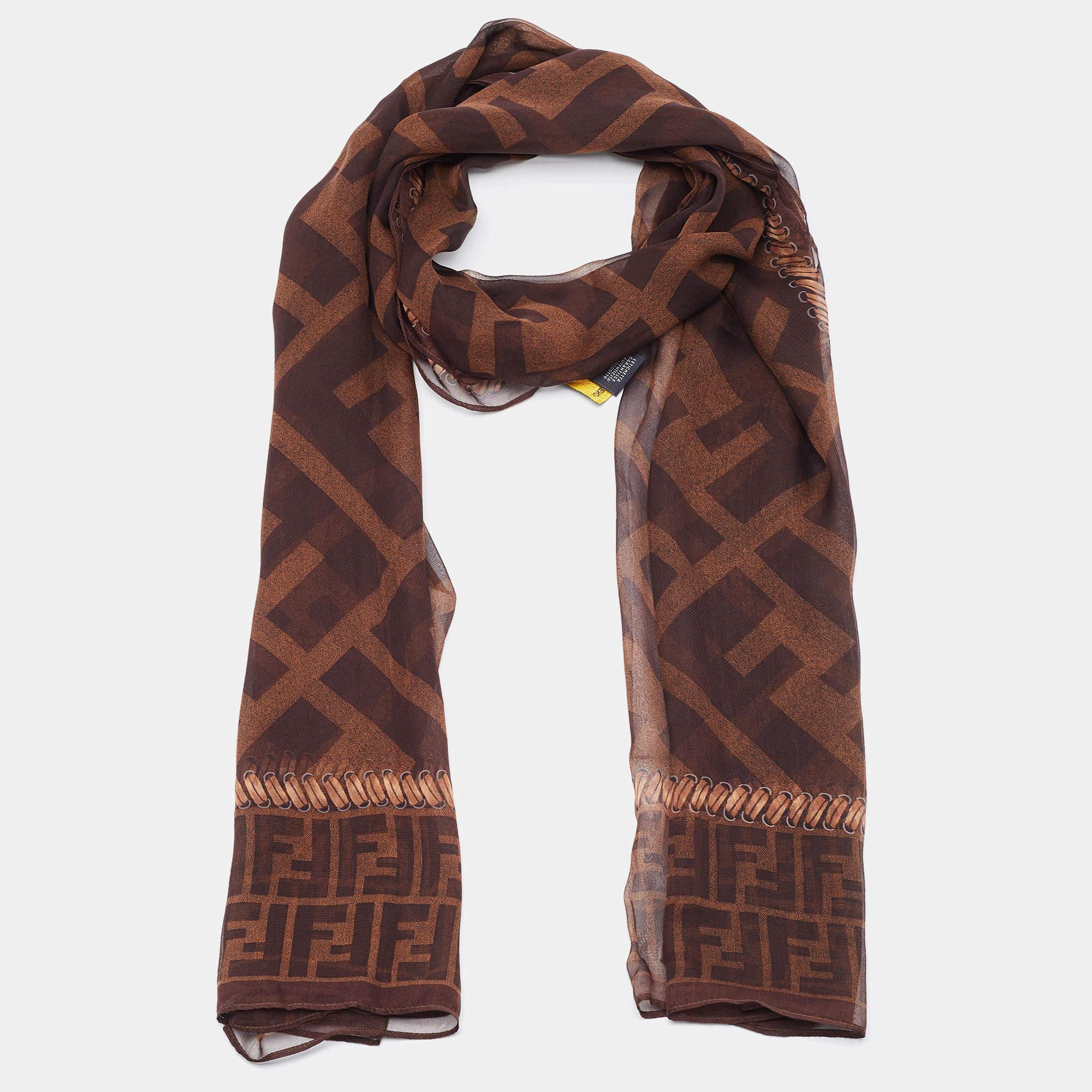 Pick this Fendi scarf for an instantly chic update. The scarf is made from silk and cut to a length that allows you to comfortably wrap it around your neck. The design involves signature prints and neatly hemmed edges.

