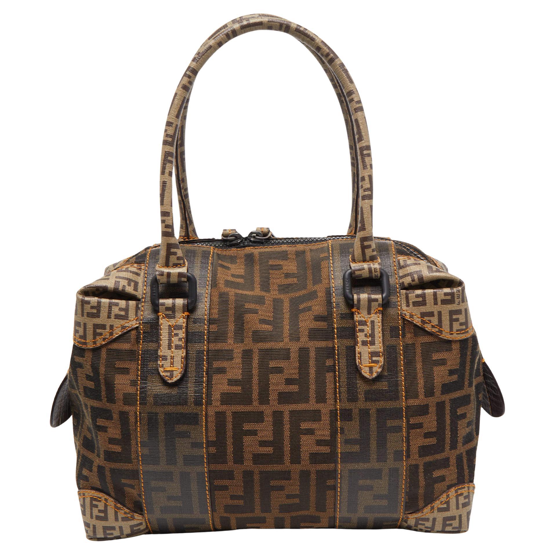 Fendi Brown Zucca Canvas and Coated Canvas Boston Bag