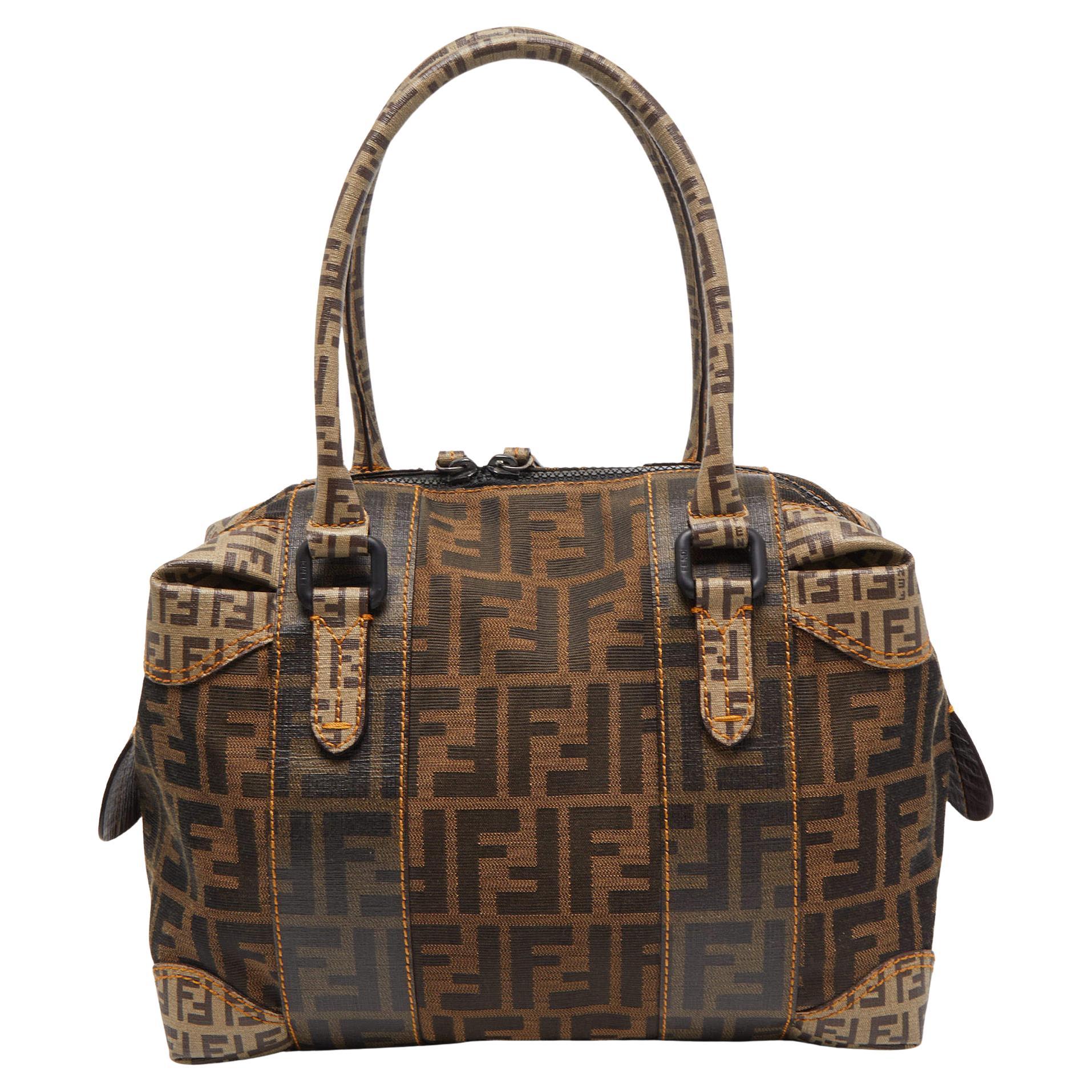 FENDI Boston Gold Coated Canvas Handbag