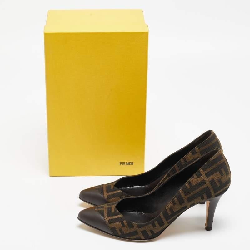 Fendi Brown Zucca Canvas And Leather Pointed Toe Pumps Size 38.5 5