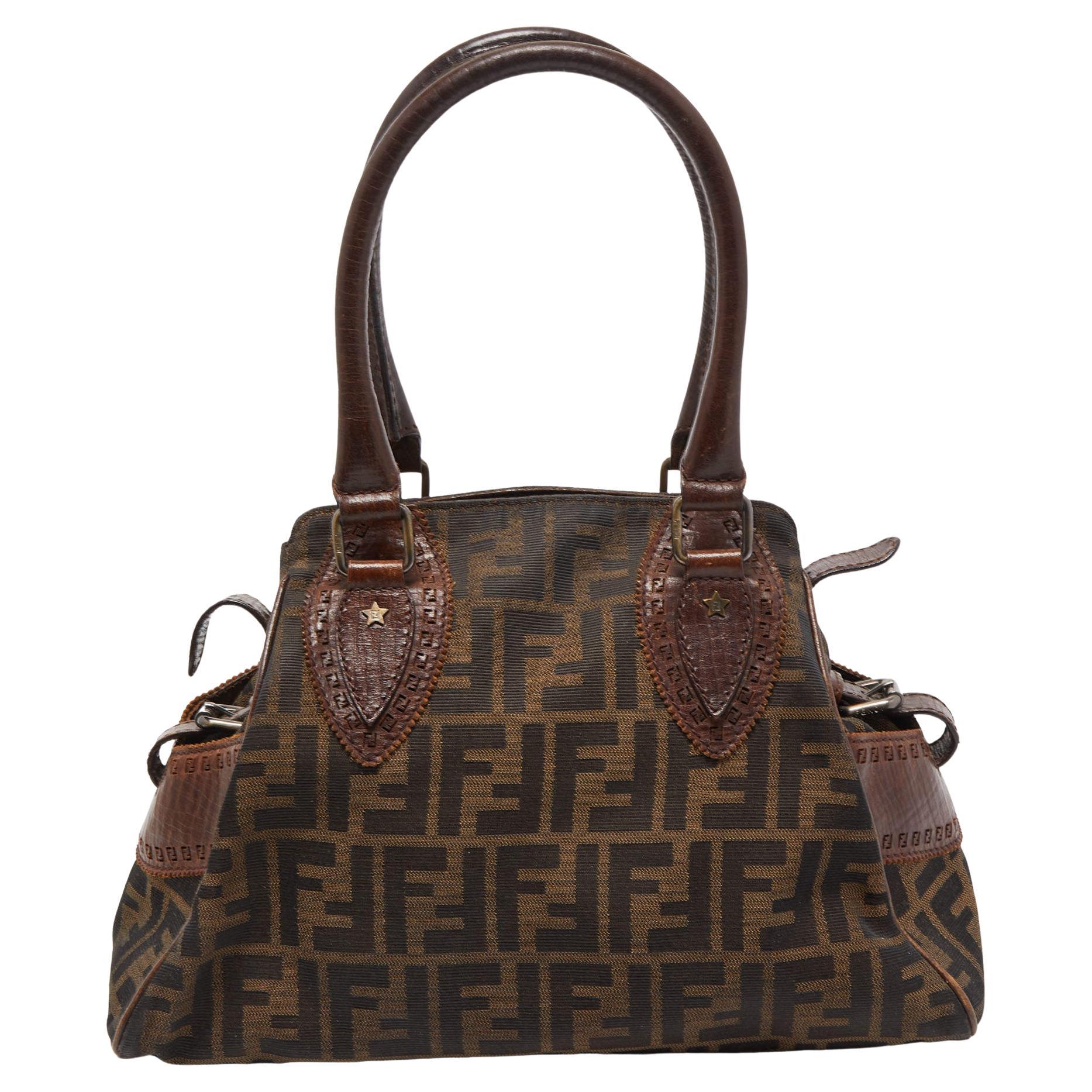 Fendi Brown Zucca Canvas and Leather Small Zucca Chef De Jour Bag For Sale  at 1stDibs
