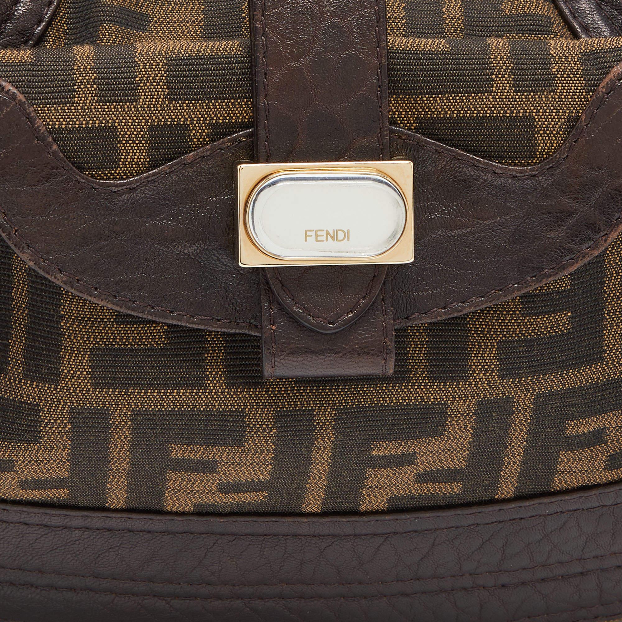 Fendi Brown Zucca Canvas and Leather Spy Hobo Bag 6