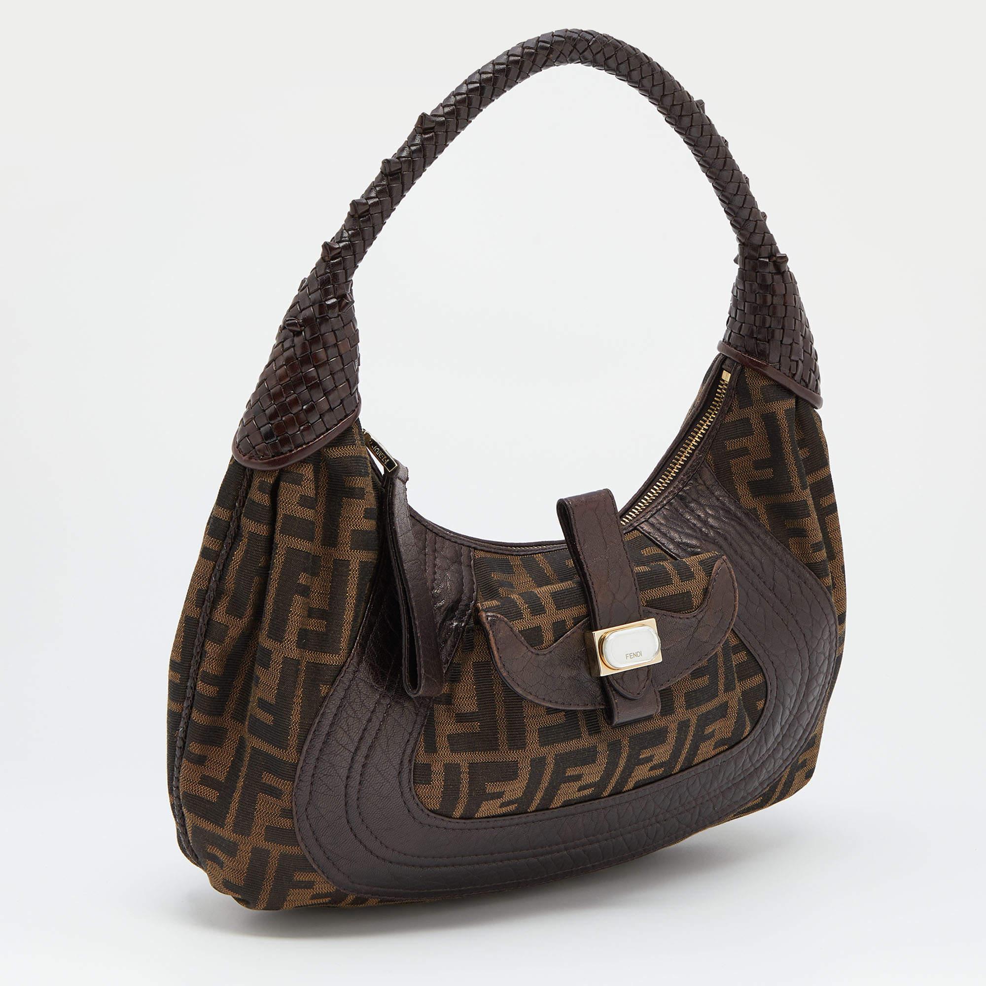 Women's Fendi Brown Zucca Canvas and Leather Spy Hobo Bag