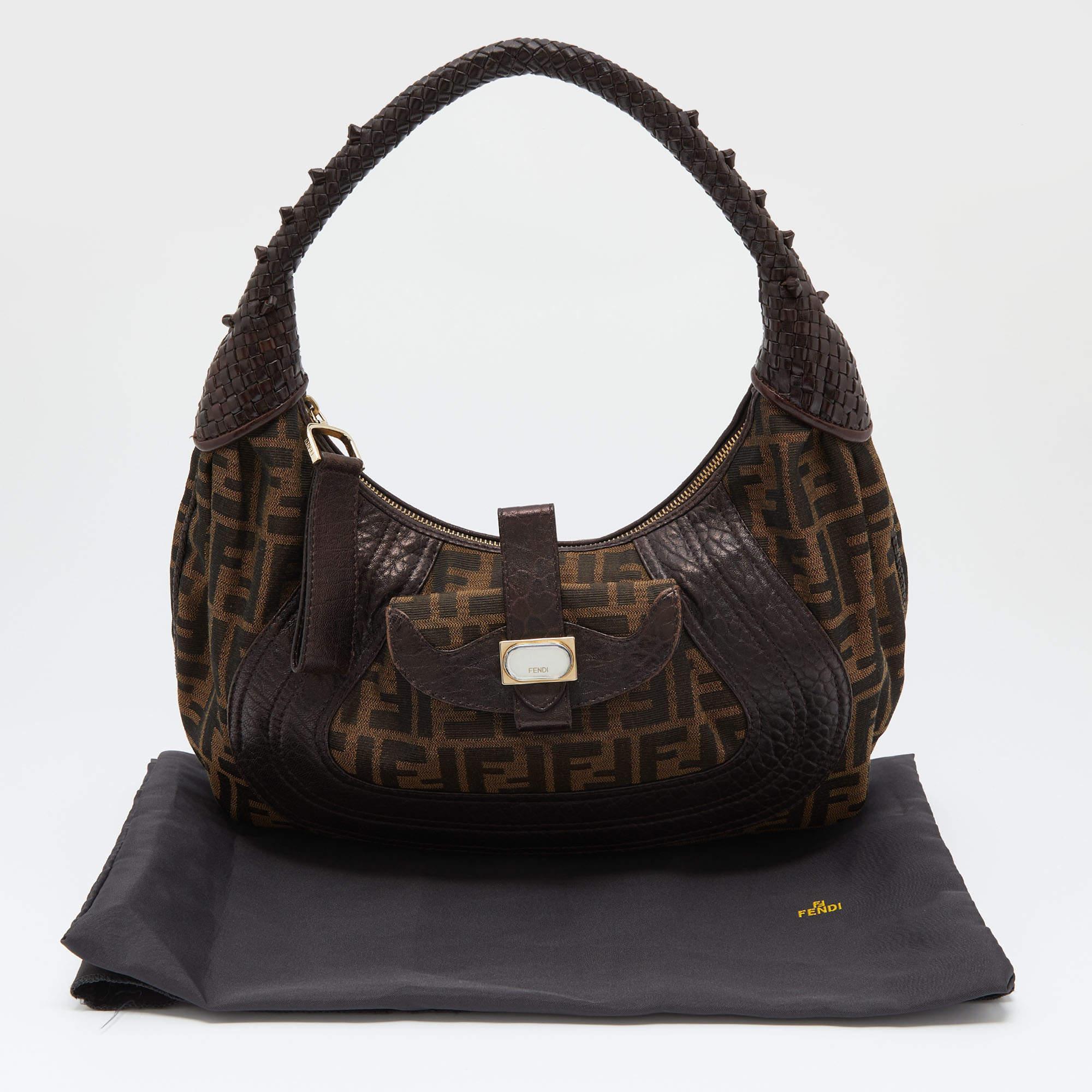 Fendi Brown Zucca Canvas and Leather Spy Hobo Bag 2