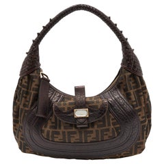 Fendi Brown Zucca Canvas and Leather Spy Hobo Bag