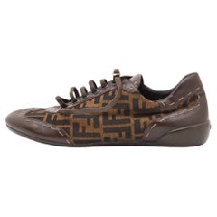 Fendi Brown Zucca Canvas and Leather Trim Lace Up Sneakers Size 45