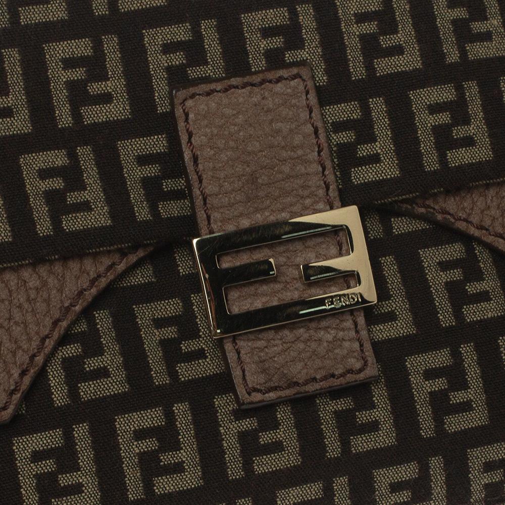 Women's Fendi Brown Zucca Canvas and Textured Leather Sweety Sweet Baguette Bag