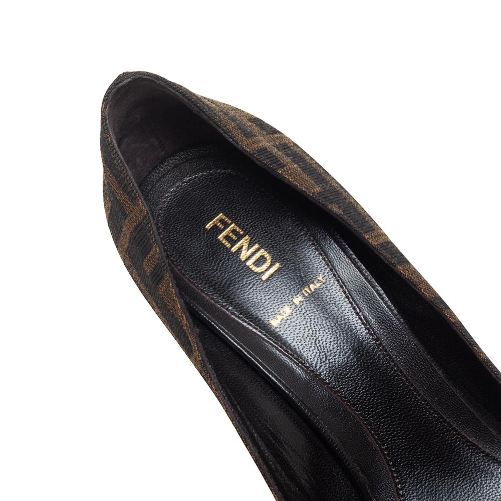 Fendi Brown Zucca Canvas Bow Peep Toe Pumps Size 39 1