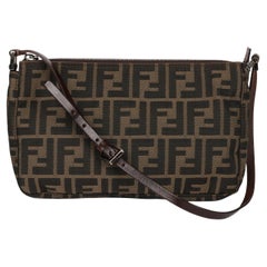 Fendi Brown Zucca Canvas & braunes Kalbsleder Vintage Shoulder Pochette