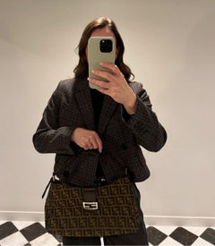Fendi Brown Zucca Canvas & Calfskin Leather Large Shoulder Baguette