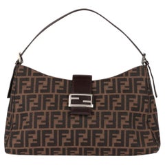 Fendi Brown Zucca Canvas & Calfskin Leather Large Shoulder Baguette