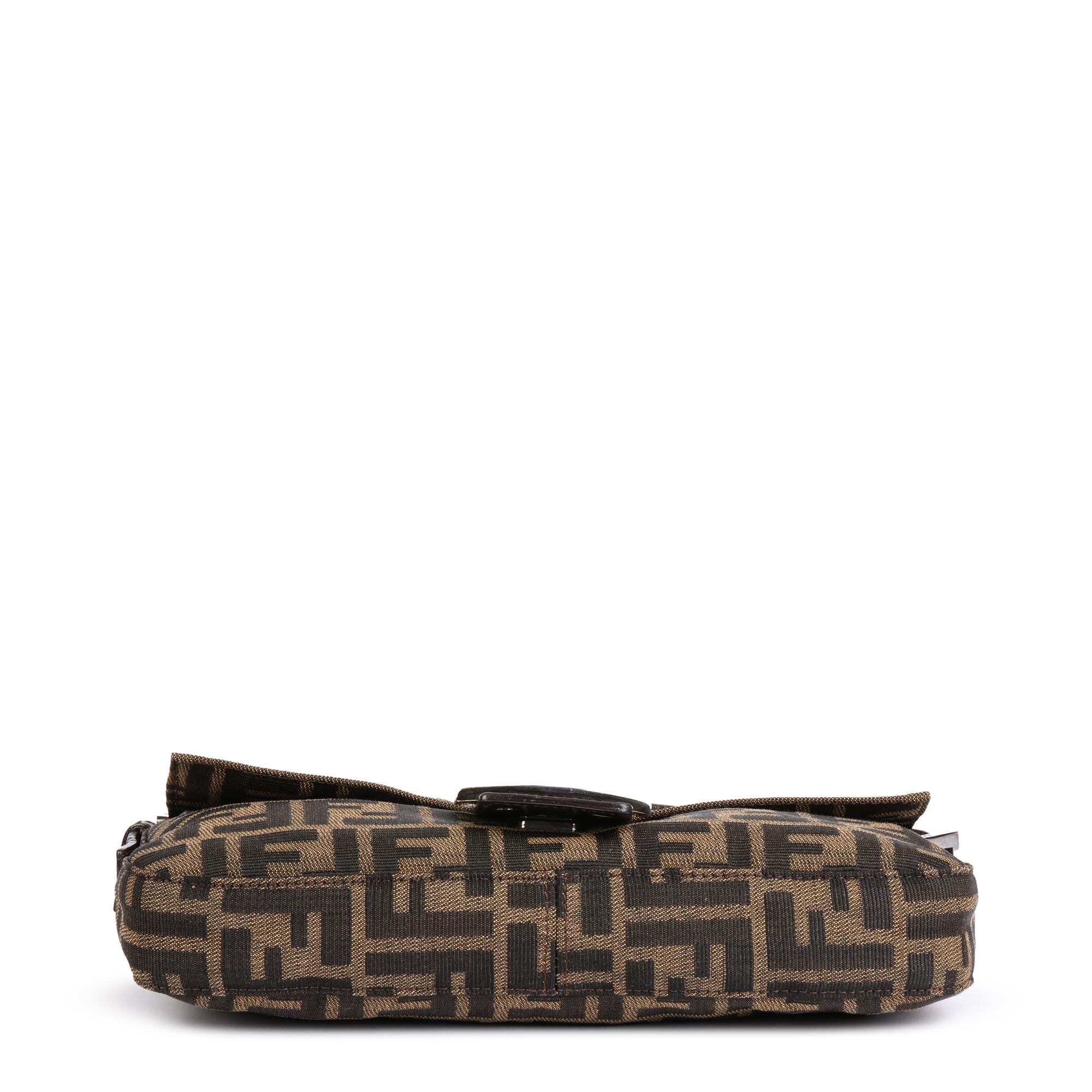 Black FENDI Brown Zucca Canvas & Calfskin Leather Vintage Baguette