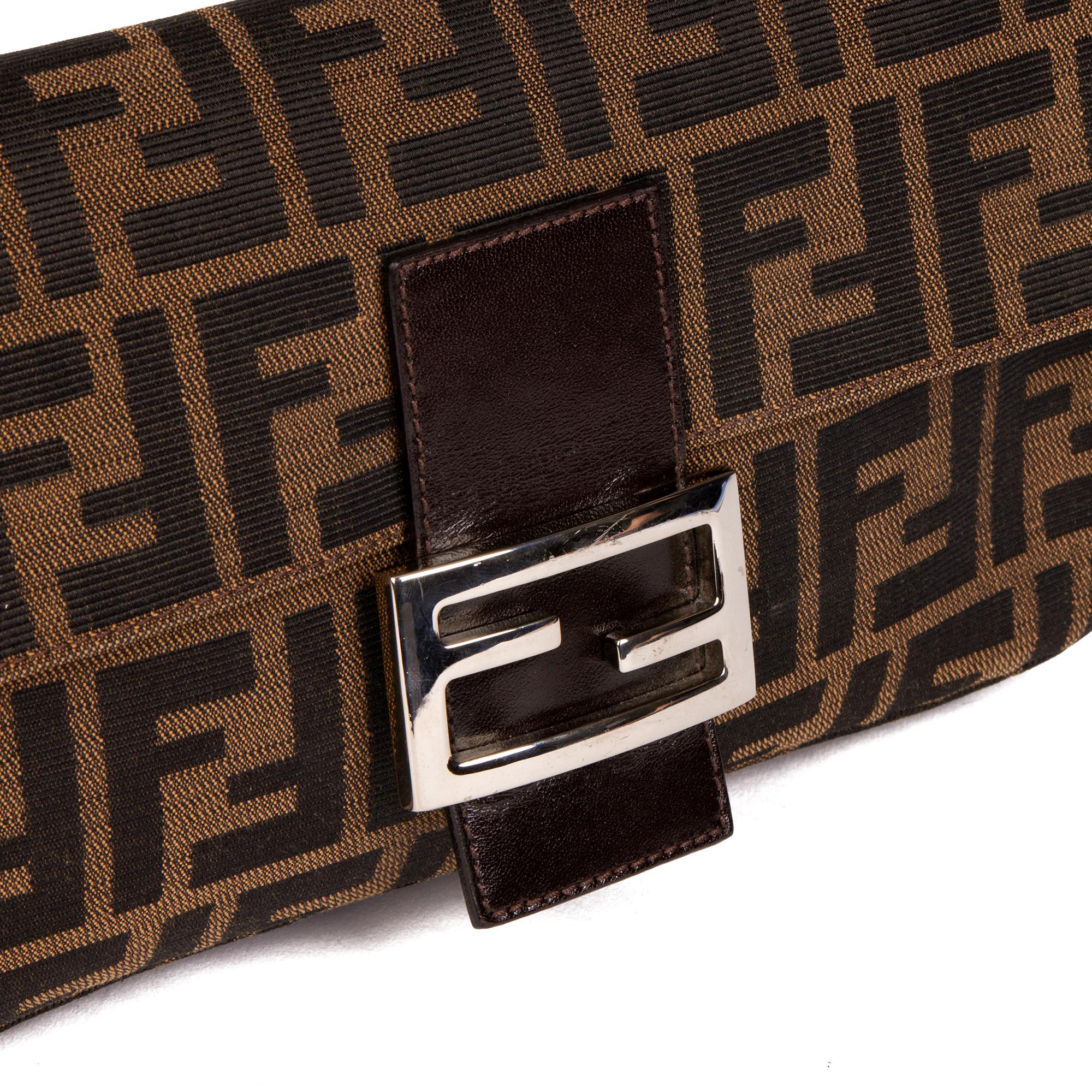 FENDI Brown Zucca Canvas & Calfskin Leather Vintage Baguette 3