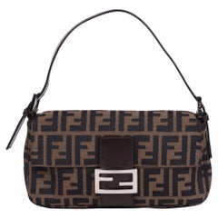 Fendi Brown Zucca Canvas & Calfskin Leather Vintage Baguette