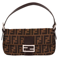 FENDI Brown Zucca Canvas & Calfskin Leather Vintage Baguette