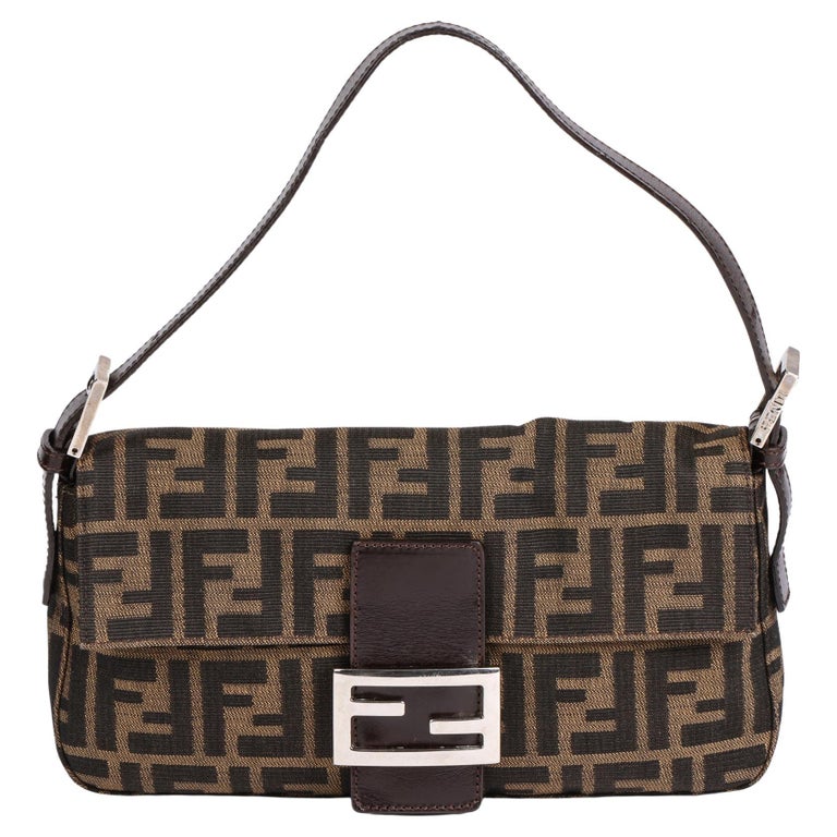 FENDI Brown Zucca Canvas and Calfskin Leather Vintage Baguette at 1stDibs