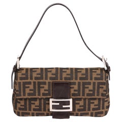 FENDI Brown Zucca Canvas & Calfskin Leather Vintage Baguette