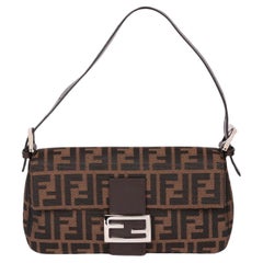 Fendi Brown Zucca Canvas & Calfskin Leather Vintage Baguette