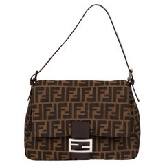 FENDI Brown Zucca Canvas & Calfskin Leather Vintage Mama Baguette