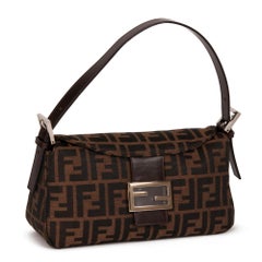 FENDI Brown Zucca Canvas & Kalbsleder Vintage Pochette Baguette