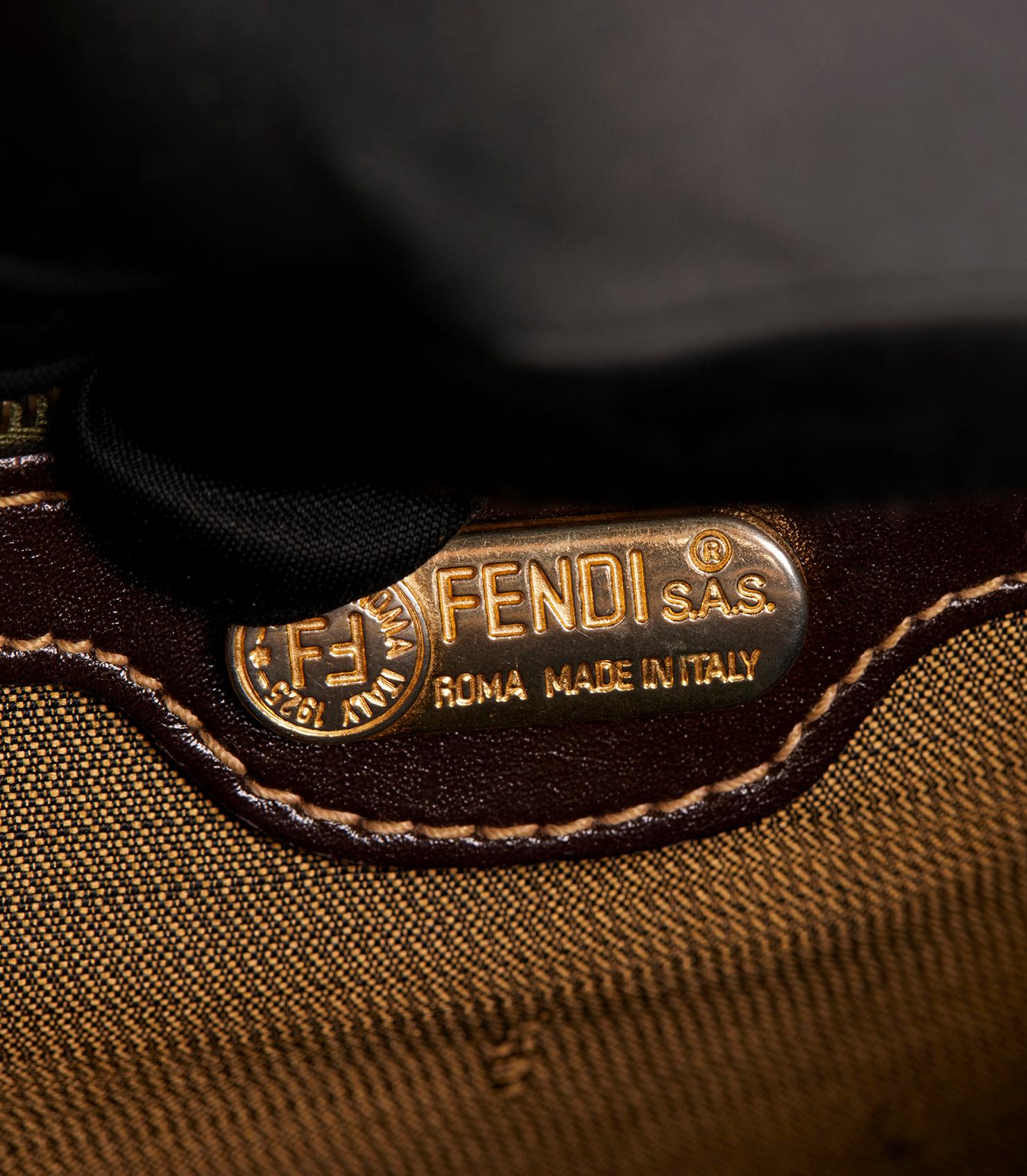 Fendi Brown Zucca Canvas & Calfskin Leather Vintage Shoulder Tote For Sale 5