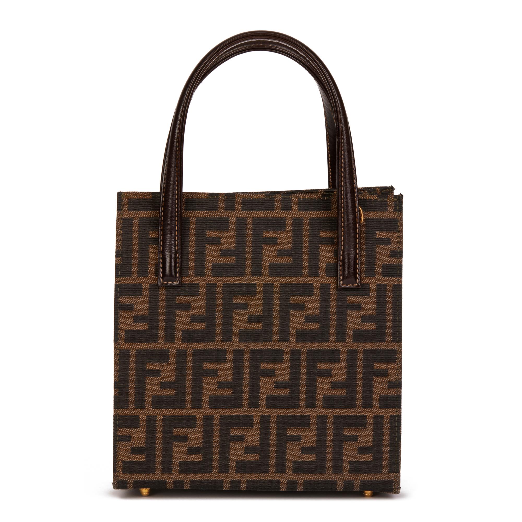 FENDI Brown Zucca Canvas and Calfskin Leather Vintage Shoulder Tote For ...