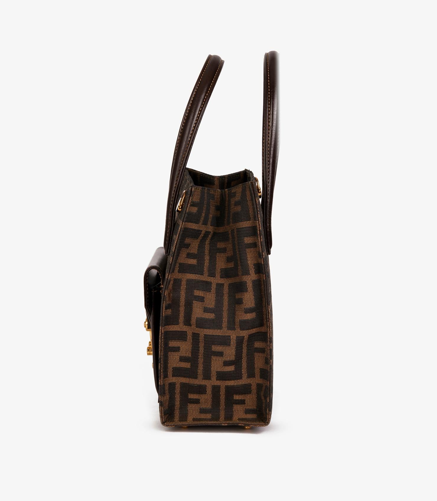 Women's or Men's Fendi Brown Zucca Canvas & Calfskin Leather Vintage Shoulder Tote