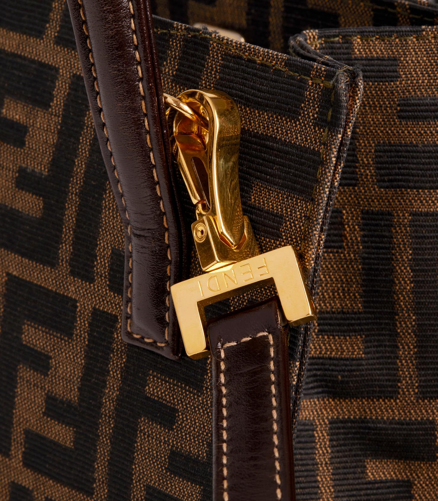 Fendi Brown Zucca Canvas & Calfskin Leather Vintage Shoulder Tote 3