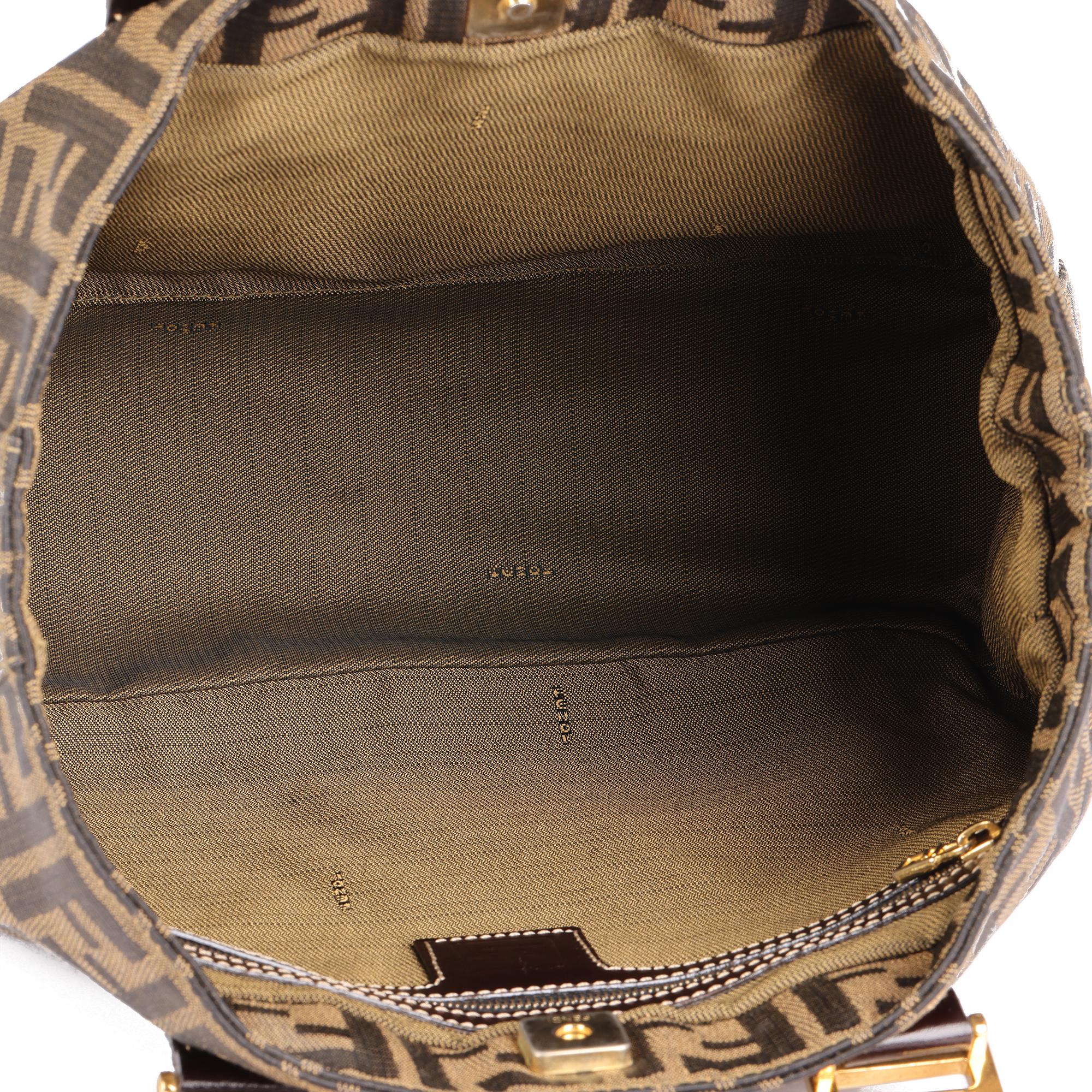 FENDI Brown Zucca Canvas & Calfskin Leather Vintage Small Tote 5