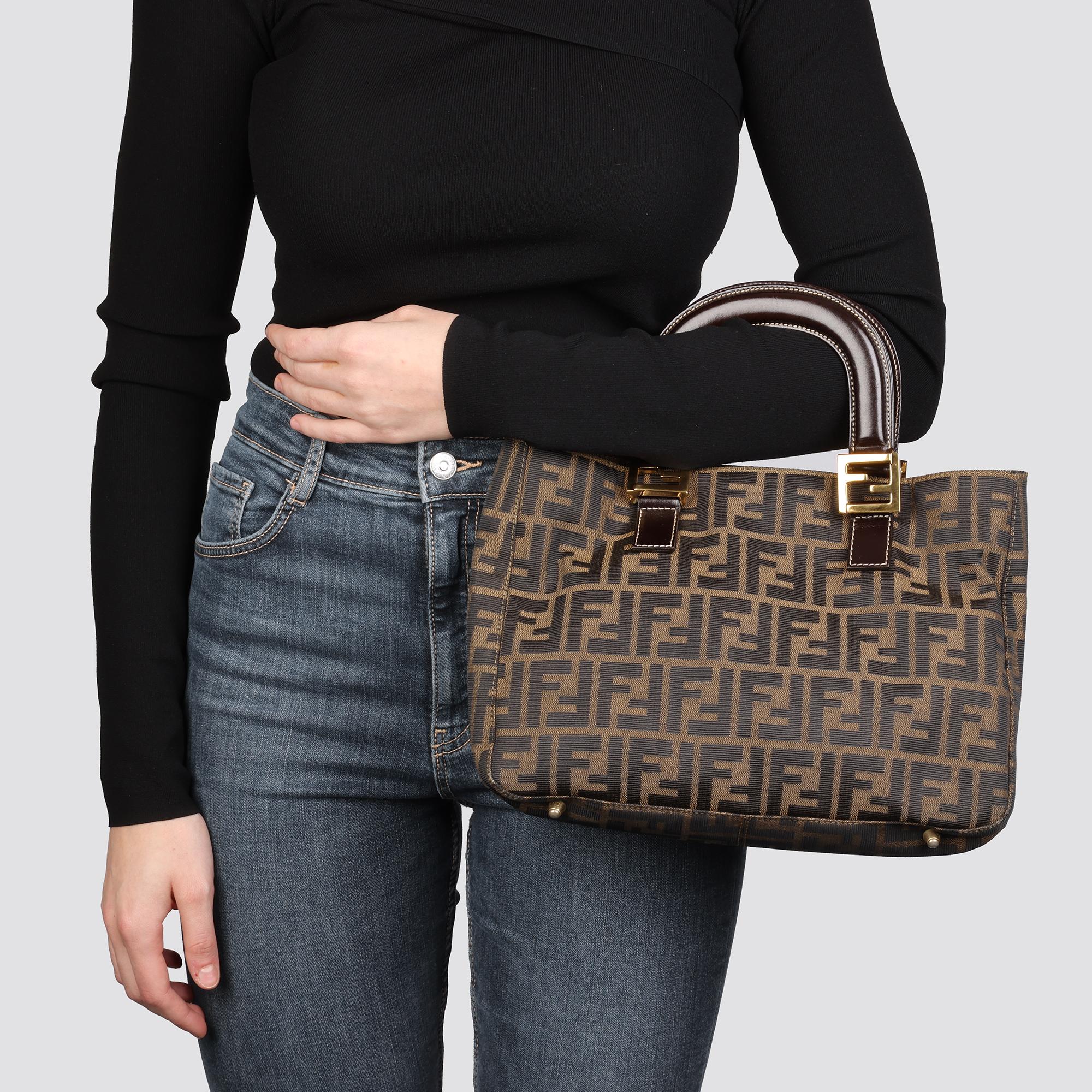FENDI Brown Zucca Canvas & Calfskin Leather Vintage Small Tote 6