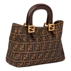 FENDI Brown Zucca Canvas & Calfskin Leather Vintage Small Tote