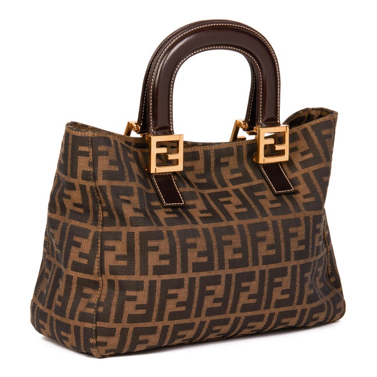 FENDI Brown Zucca Canvas and Calfskin Leather Vintage Small Tote at ...