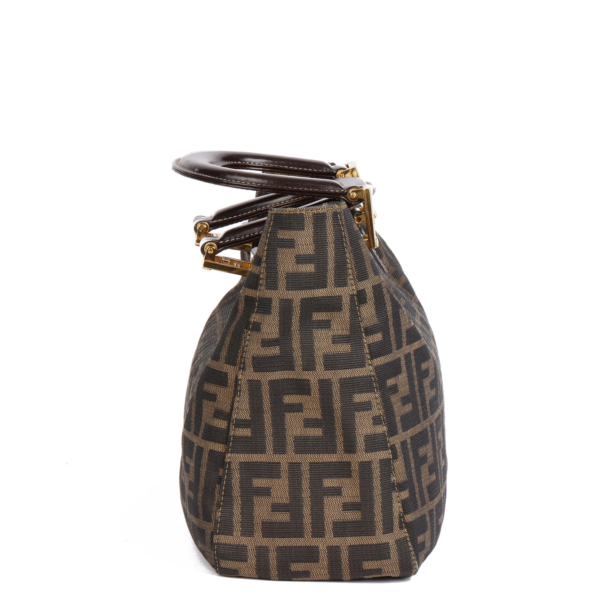 Black FENDI Brown Zucca Canvas & Calfskin Leather Vintage Small Tote