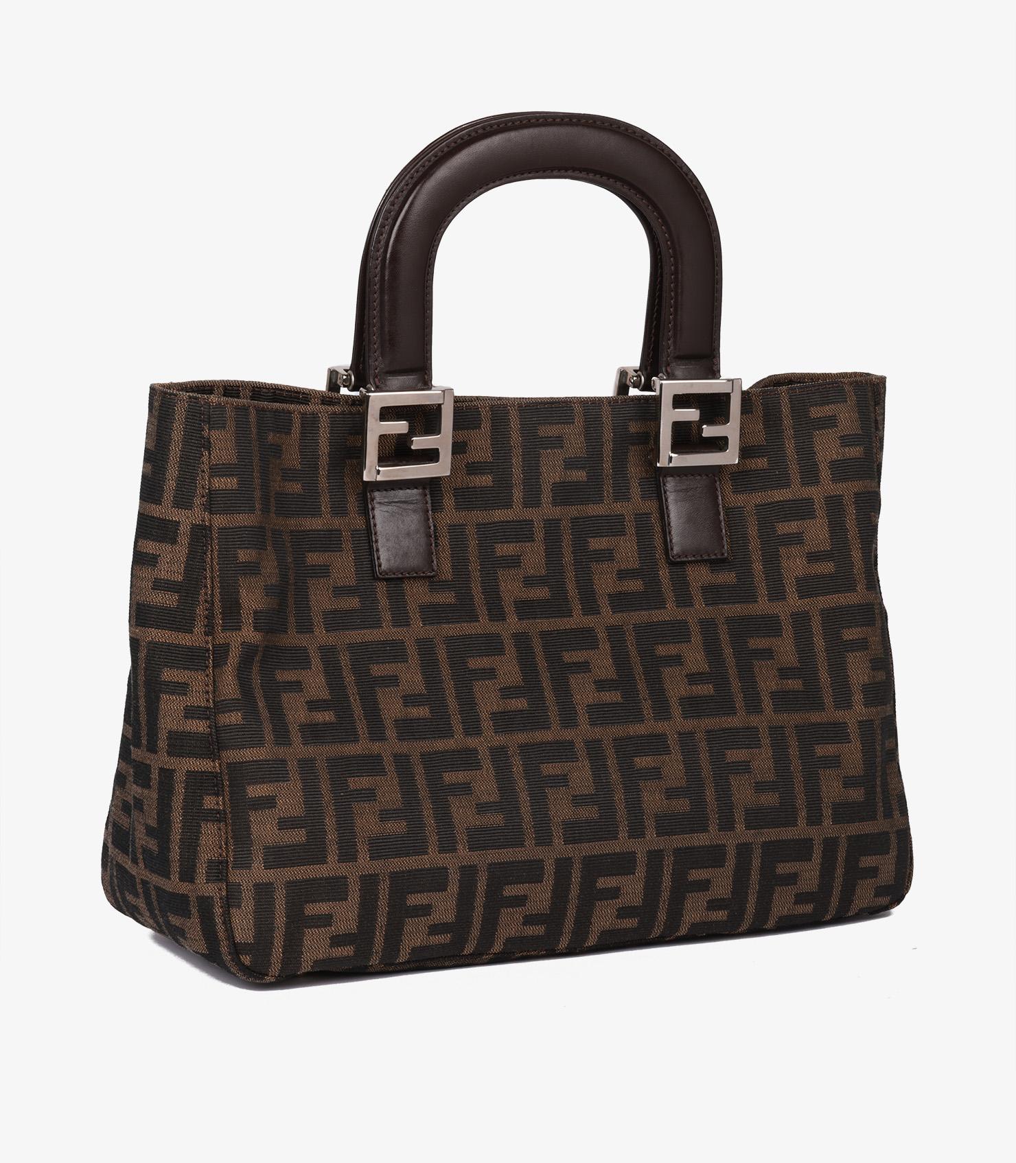Black Fendi Brown Zucca Canvas & Calfskin Leather Vintage Small Tote
