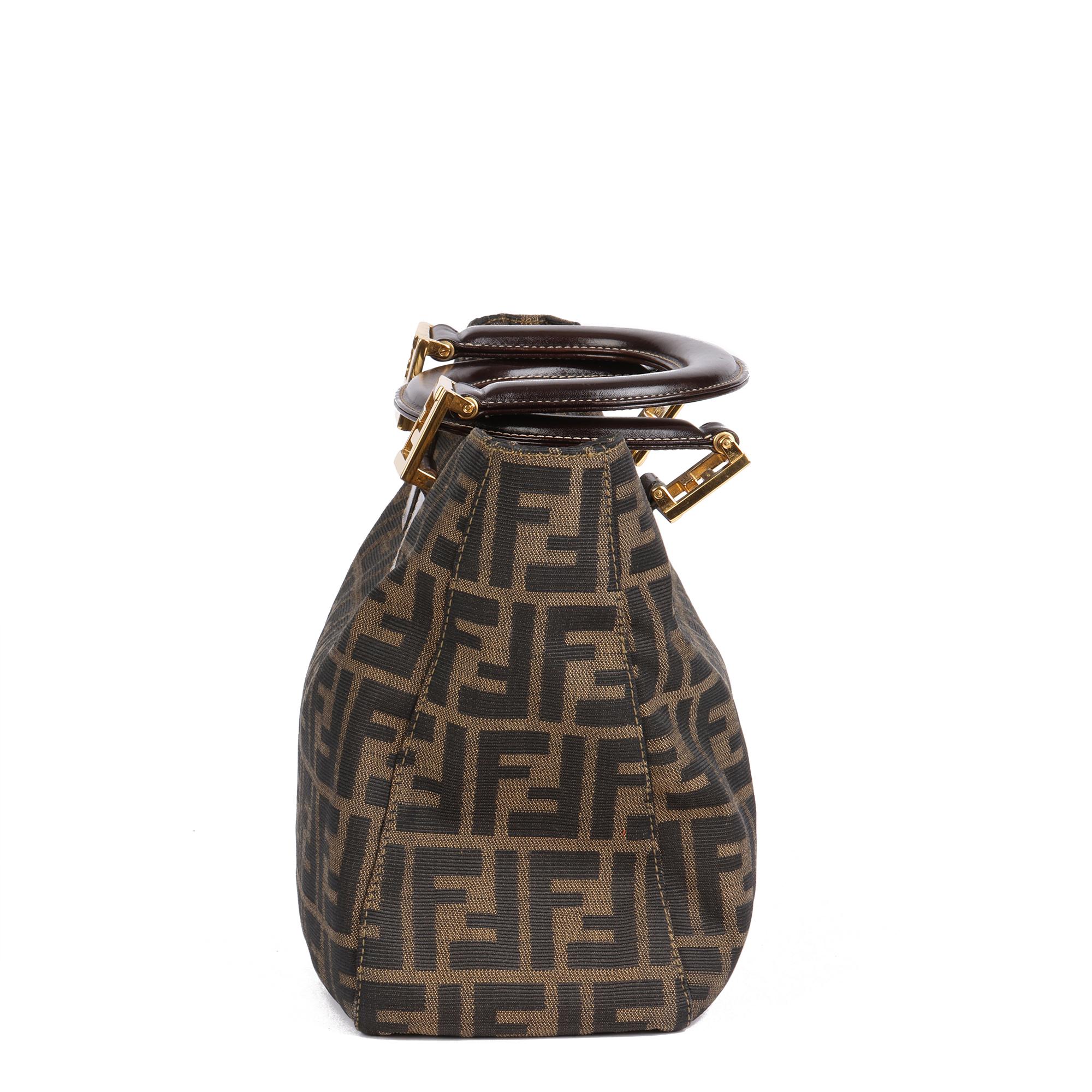 FENDI Brown Zucca Canvas & Calfskin Leather Vintage Small Tote In Excellent Condition In Bishop's Stortford, Hertfordshire