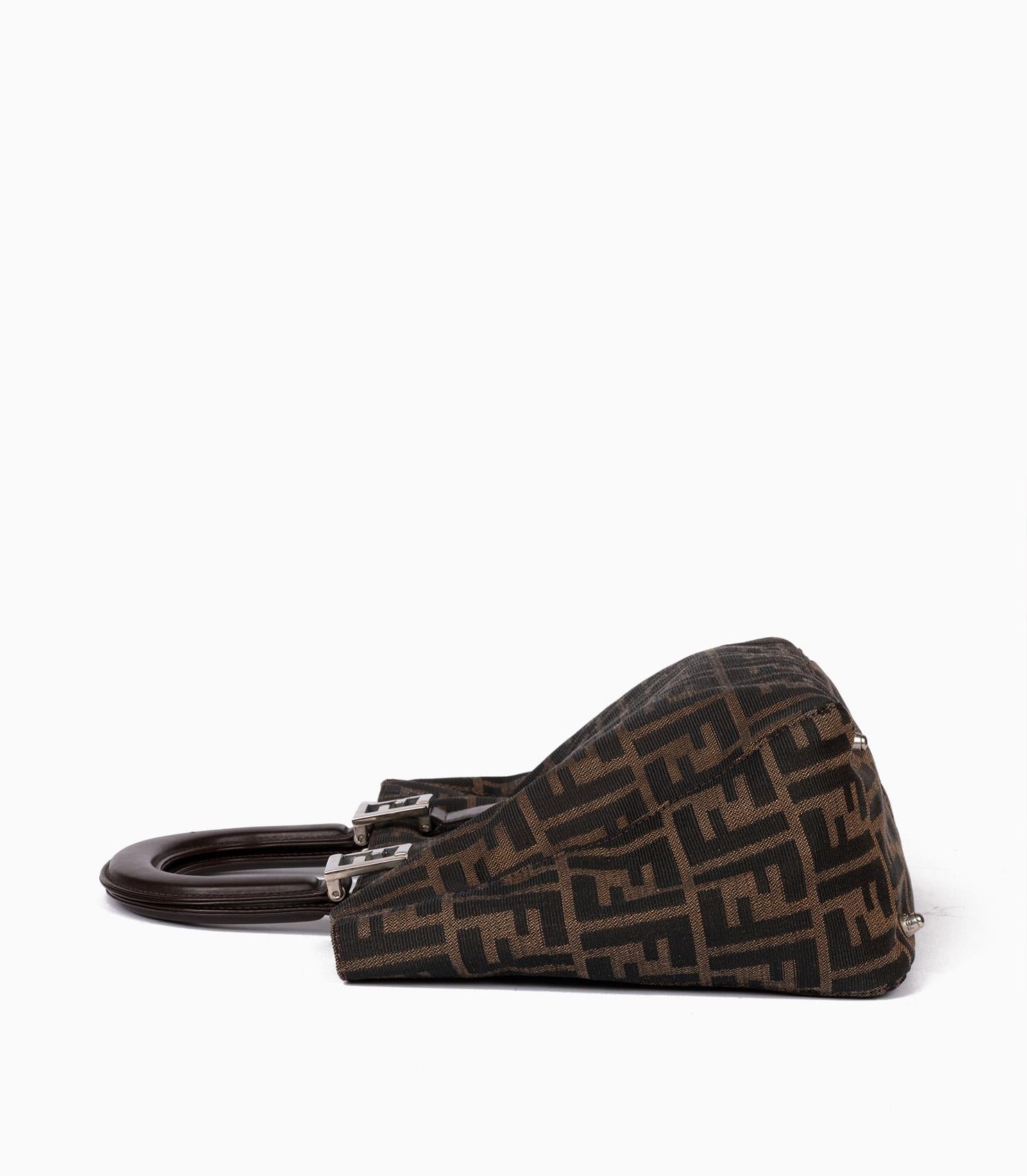 Fendi Brown Zucca Canvas & Calfskin Leather Vintage Small Tote en Excelente estado para la venta en Bishop's Stortford, Hertfordshire