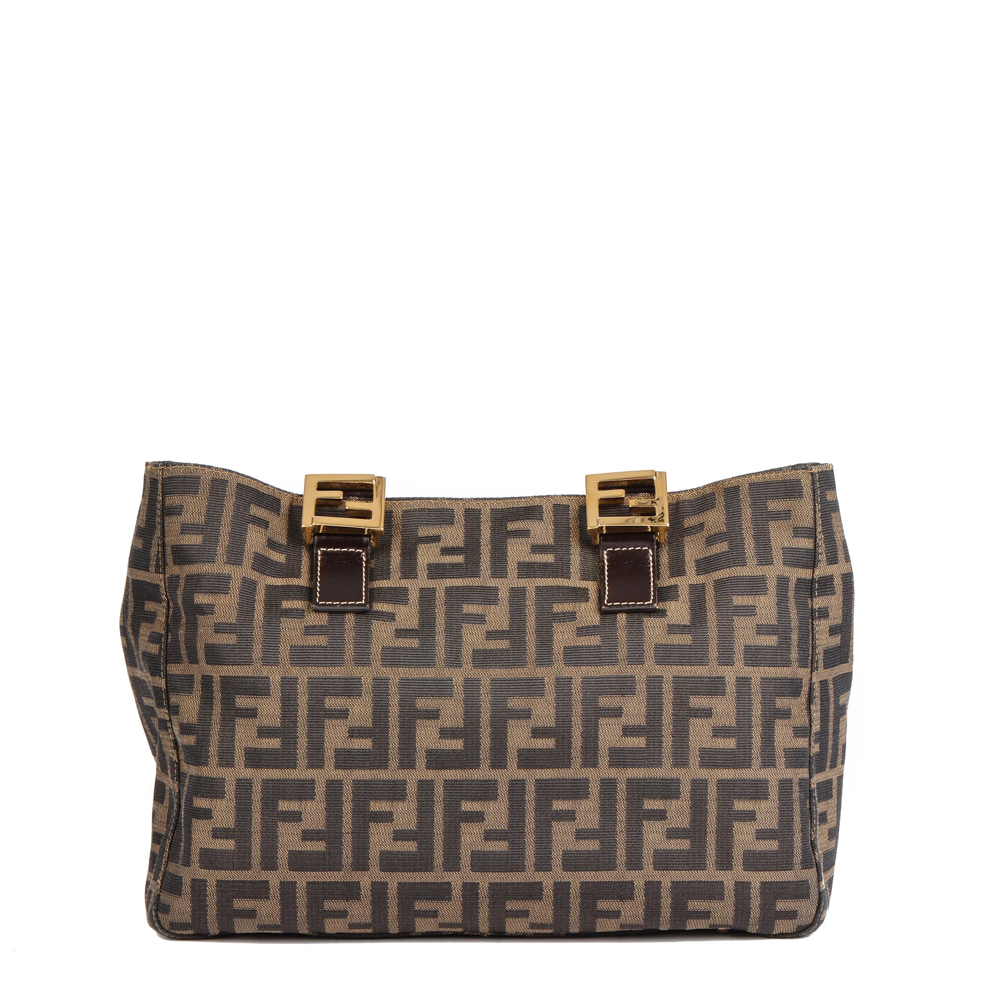 Women's FENDI Brown Zucca Canvas & Calfskin Leather Vintage Small Tote