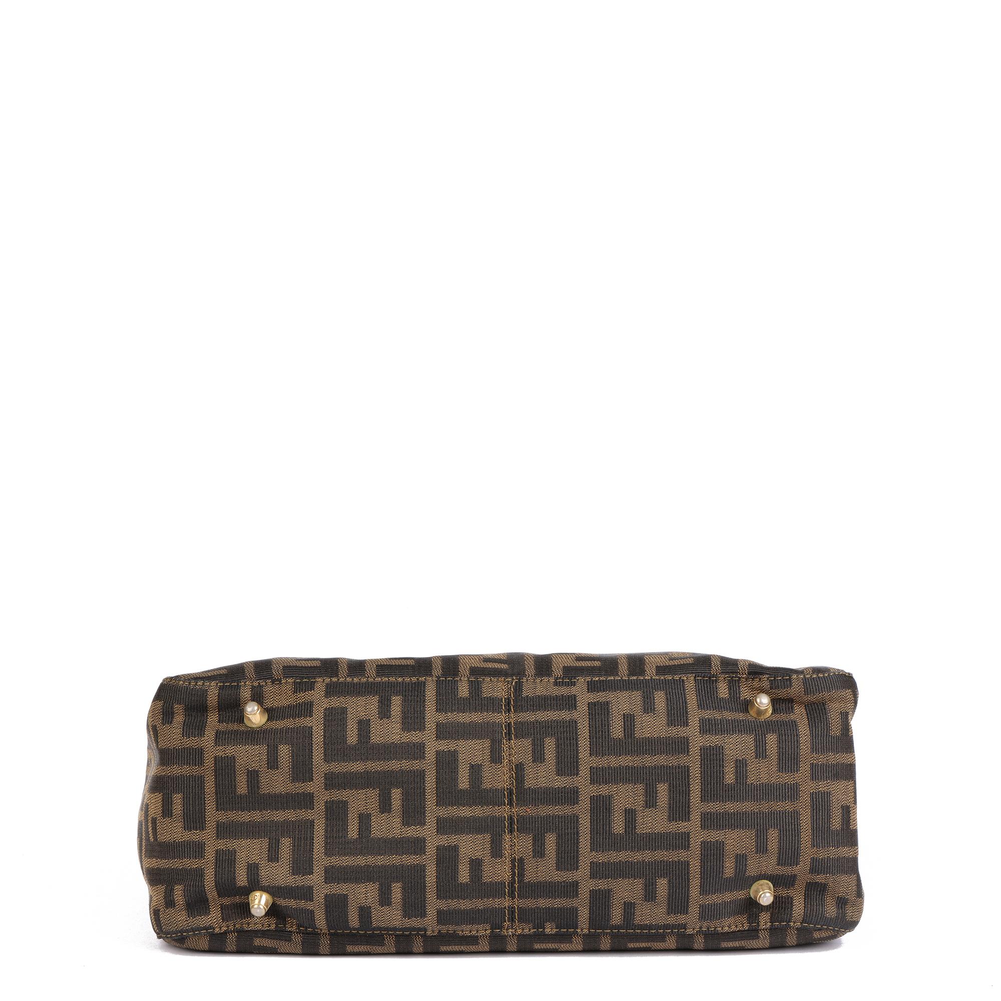 FENDI Brown Zucca Canvas & Calfskin Leather Vintage Small Tote 1
