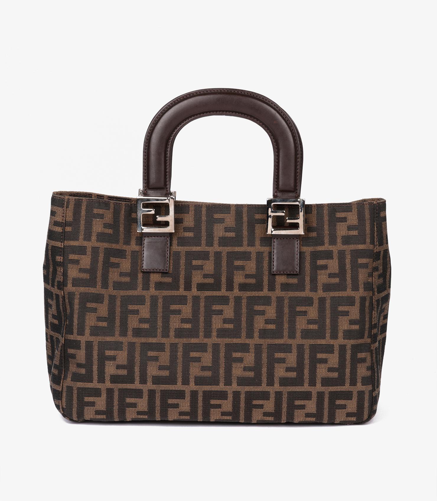 Fendi Brown Zucca Canvas & Calfskin Leather Vintage Small Tote 1
