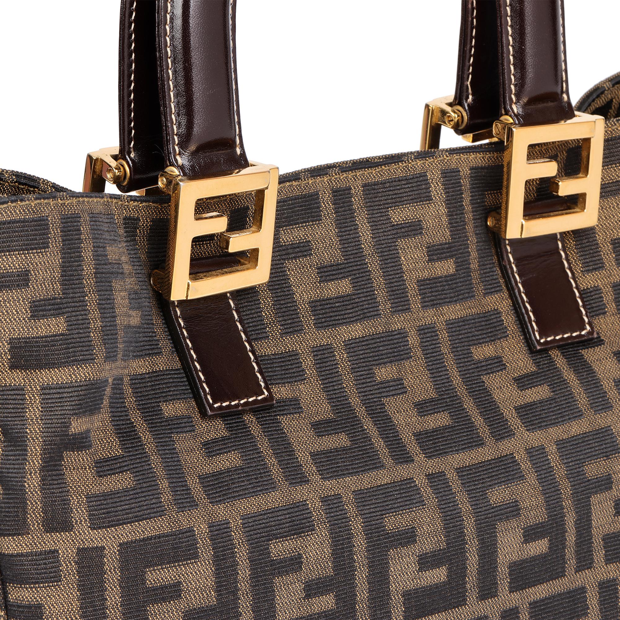 FENDI Brown Zucca Canvas & Calfskin Leather Vintage Small Tote 2
