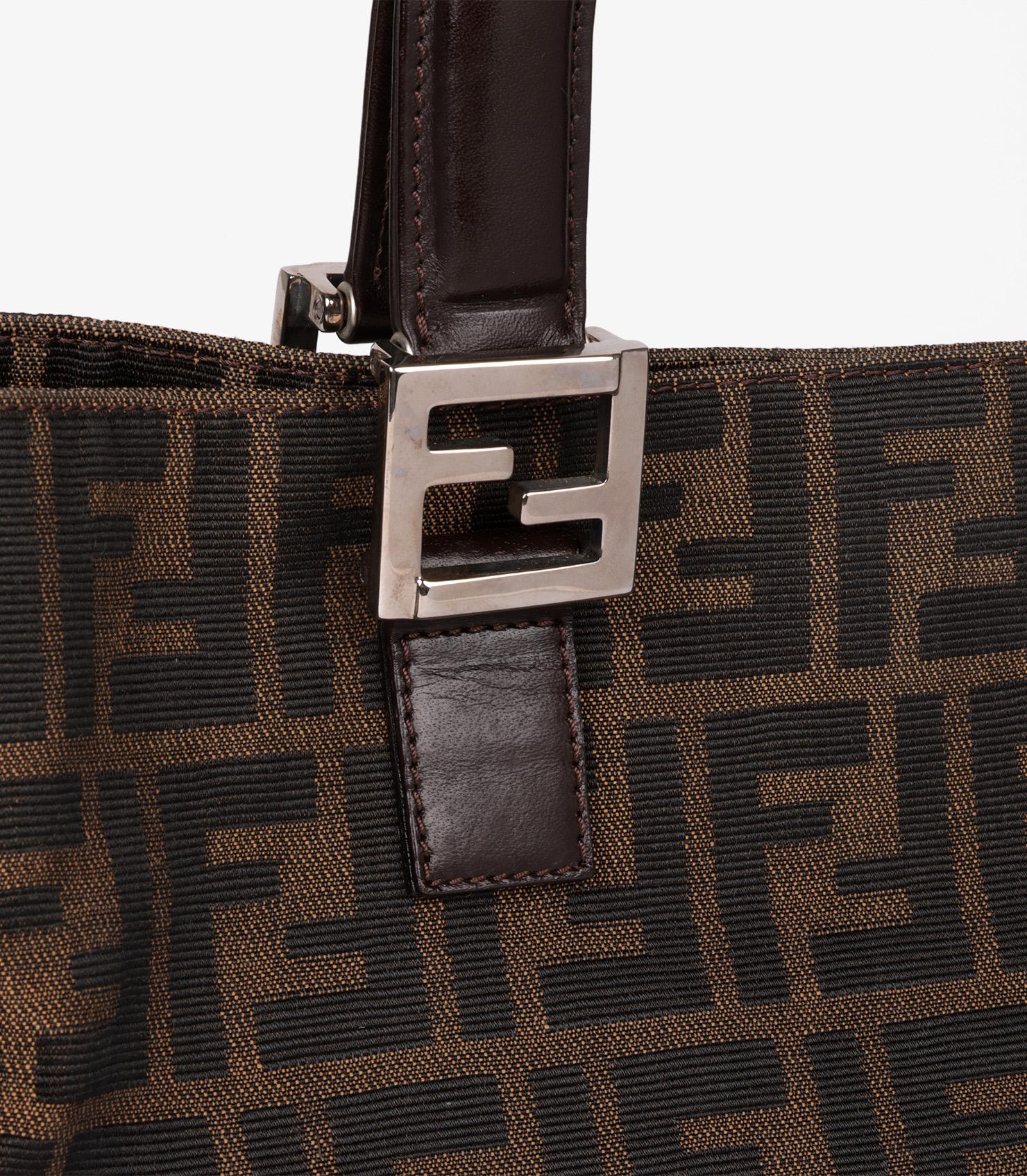 Fendi Brown Zucca Canvas & Calfskin Leather Vintage Small Tote 3