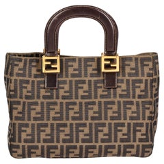 FENDI Brown Zucca Canvas & Calfskin Leather Vintage Small Tote