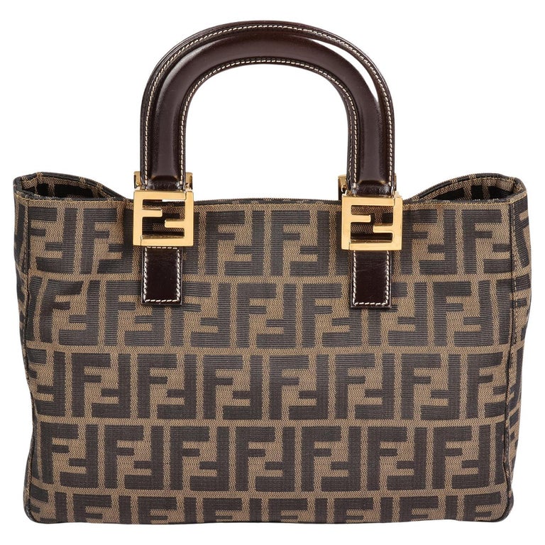 FENDI Brown Zucca Canvas and Calfskin Leather Vintage Small Tote at 1stDibs