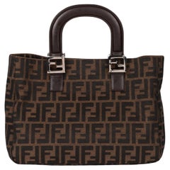 FENDI Zucca Canvas Tote Bag Brown Black PVC Leather - MyDesignerly