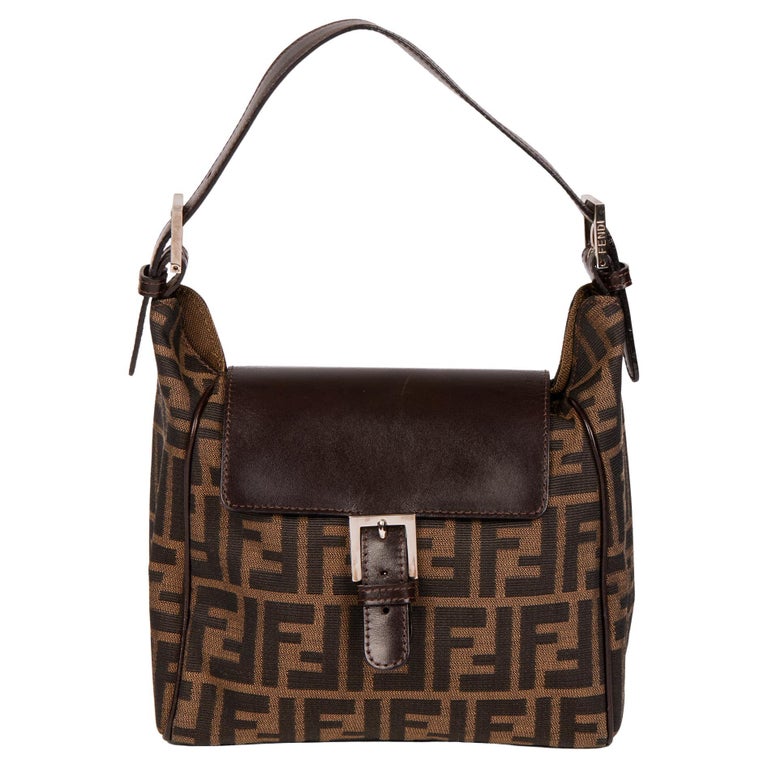 FENDI Brown Zucca Canvas and Calfskin Leather Vintage Top Handle