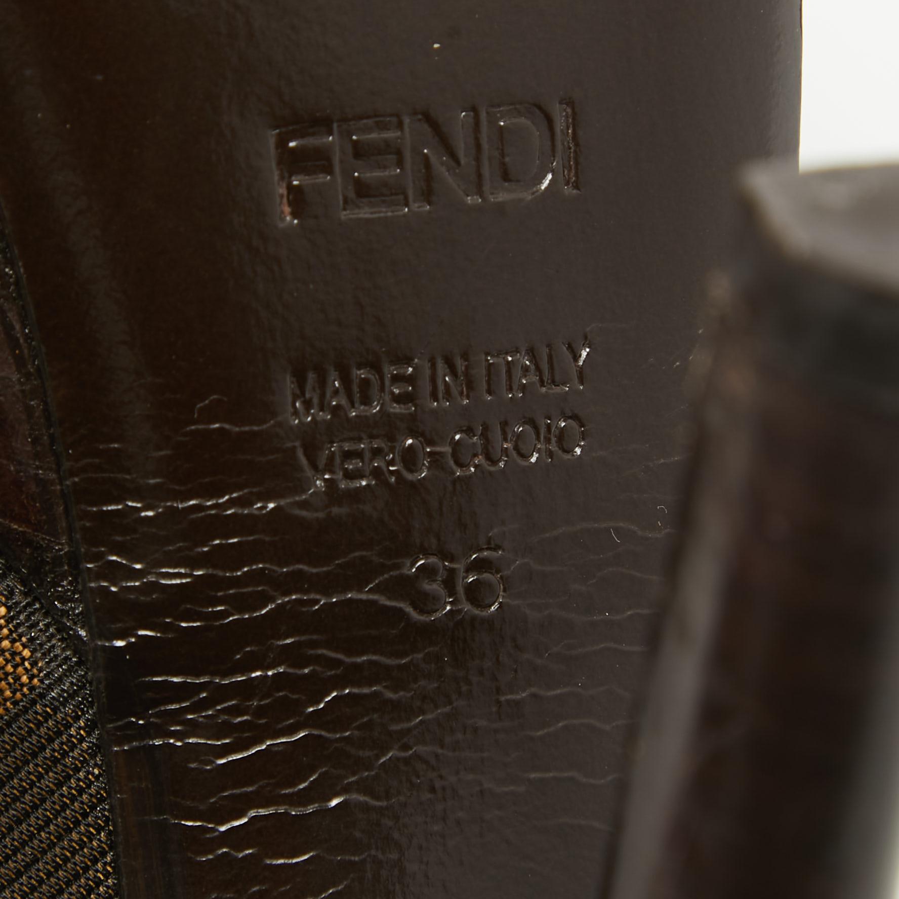 Fendi Brown Zucca Canvas Fendista Peep Toe Slingback Pumps Size 36 For Sale 3